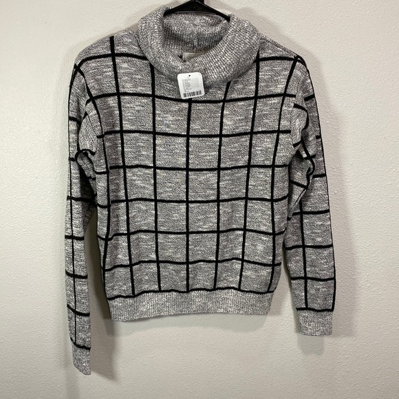 Cooperative turtleneck sweater gray‎ black grid square - Picture 1 of 8
